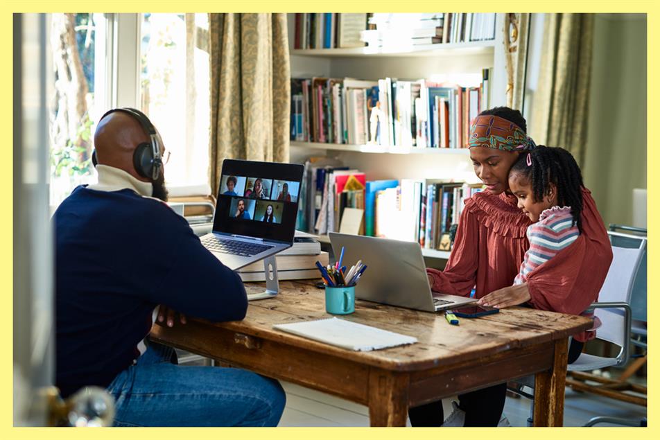 Family working from home