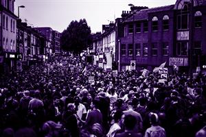 Protestors filling a street