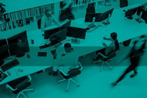 Aerial view of workers in an office