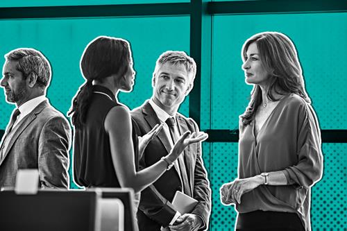 Group of people stood talking