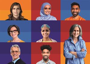 image show cross section of people on colourful squares