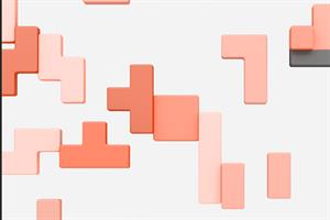 Orange Tetris blocks falling into place on a white background