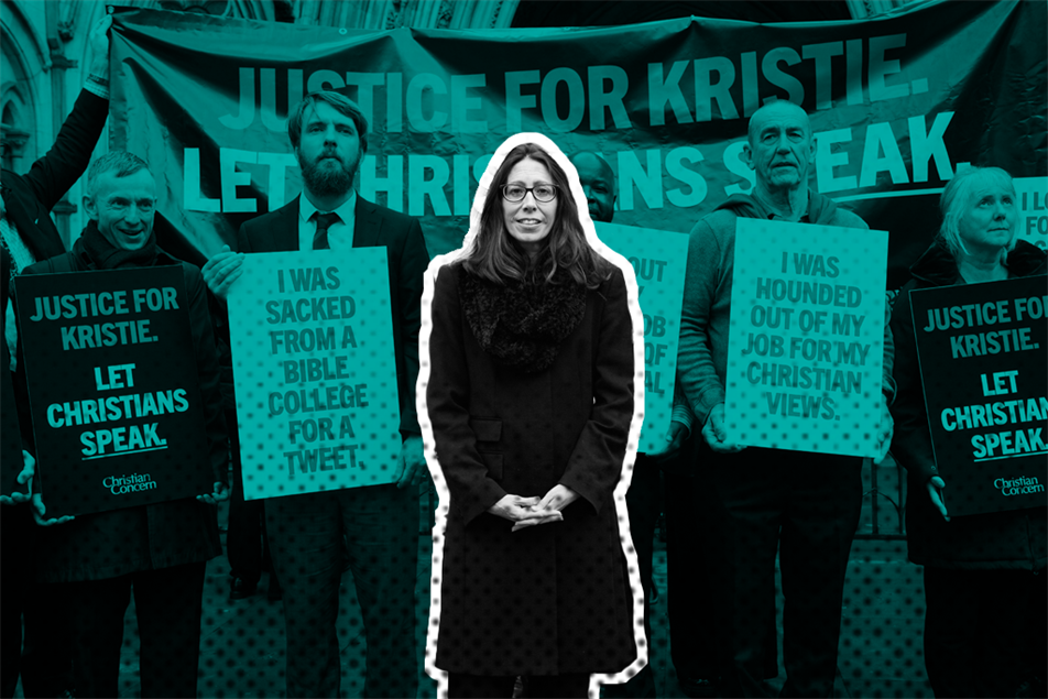 Kristie Higgs with protestors