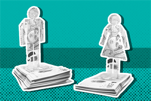 male and female figure made out of money