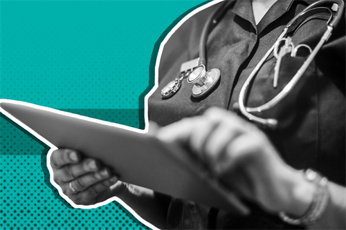 Close up of a nurse with a clipboard