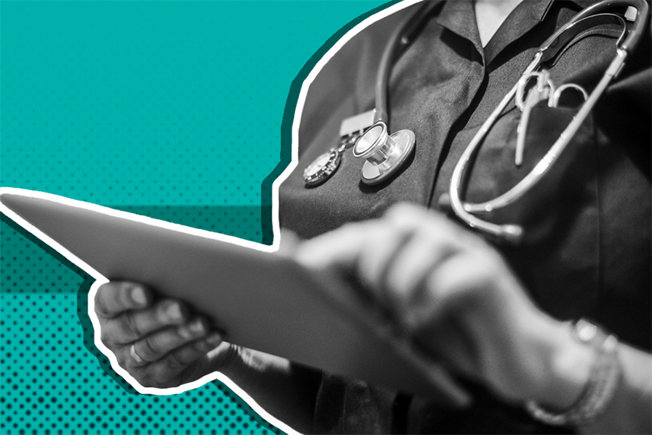 Close up of a nurse with a clipboard