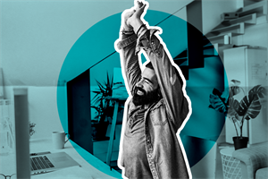 man stretching at desk