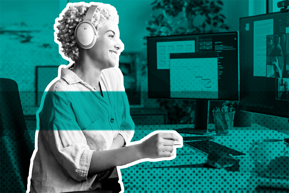 Woman sat in front of a computer screen on a video call