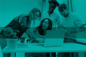 young workers laughing at work