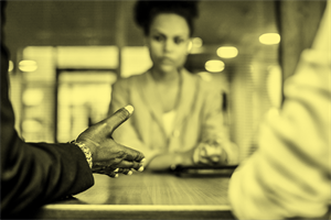 Two people in a legal discussion