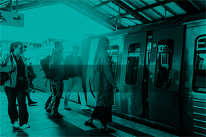 workers boarding the train to work 