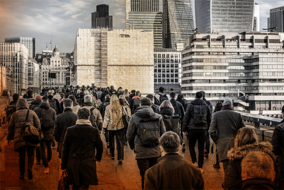 Group of people walking in a city