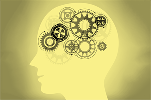 Illustration of head with cogwheels