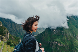 Woman looking out at mountains