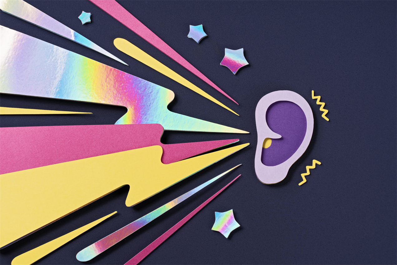 Illustration of sound going into an ear 