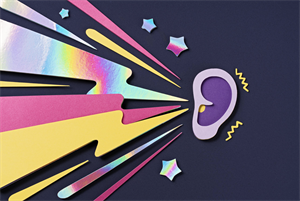 Illustration of sound going into an ear 